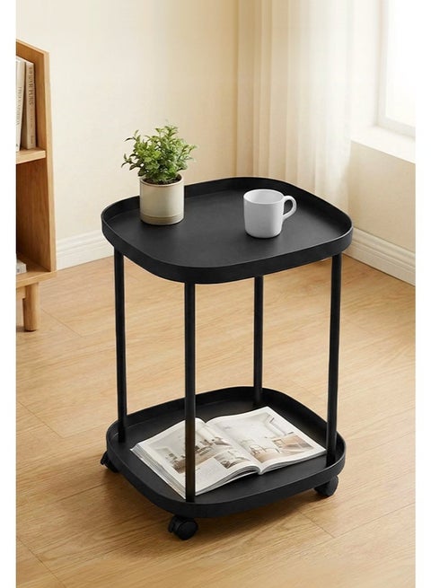 2-Tier Round Side Table, Outdoor Small Folding Accent Stand with Removable Tray,   Asional Table for Balcony Patio Living Room, Nightstand for Bedroom